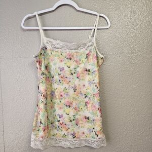 Maurices Floral Lace Trim Cami Tank Top Women M Babydoll Y2K Summer Flowy CC671